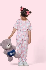 تیشرت و شلوار خانگی طرح خرگوش صورتی