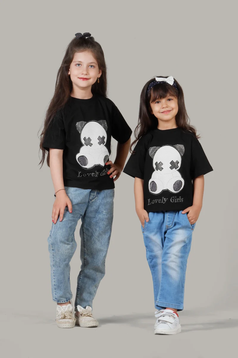sooba studio (18) تیشرت دخترانه مشکی خرس نگین دار - تصویر 1